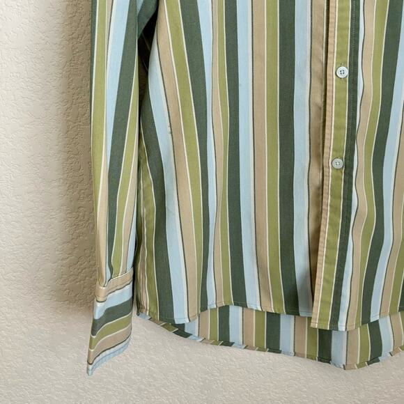 7 Diamonds Mens Button Up Shirt Medium Green Stripe Cotton Polyester Formal - Picture 2 of 10